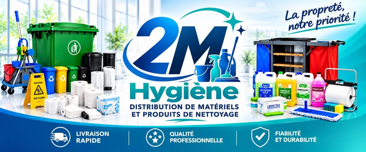 2M Hygiène - La propreté, notre priorité ! Poubelles, papier, produits d'entretien, chariots